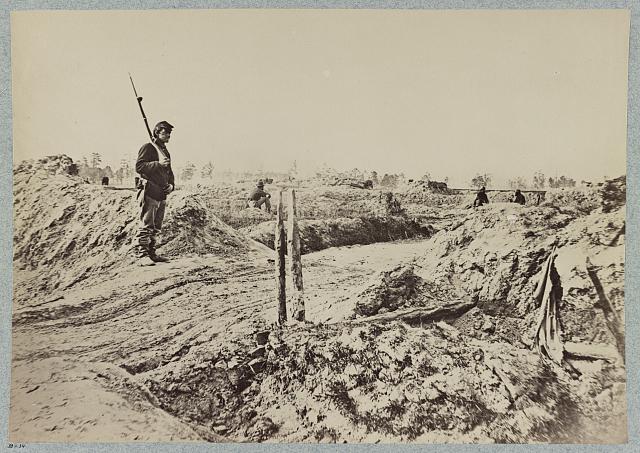 Rifle pits on the picket line in front of Petersburg, Va